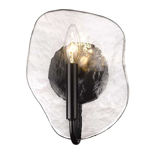 Samara Matte Black One-Light Wall Sconce with Hammered Water Glass, image 6